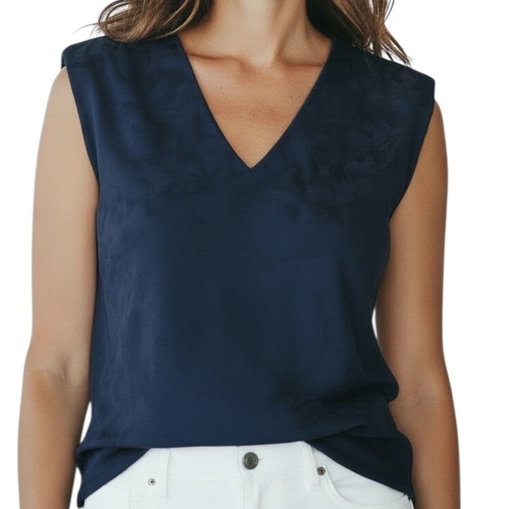 NWT WHITE HOUSE BLACK MARKET Navy Floral Ruch Sleeve V-Neck Blouse Size X-Large